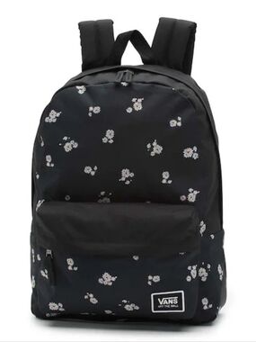 Vans. Black Backpack with White Floral Print.